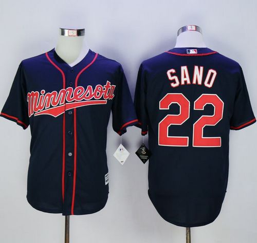 Twins #22 Miguel Sano Navy Blue Alternate Road New Cool Base Stitched MLB Jersey